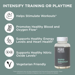 Pure for Men Pump Enhancer highlights black pepper extract to aid absorption during workouts.