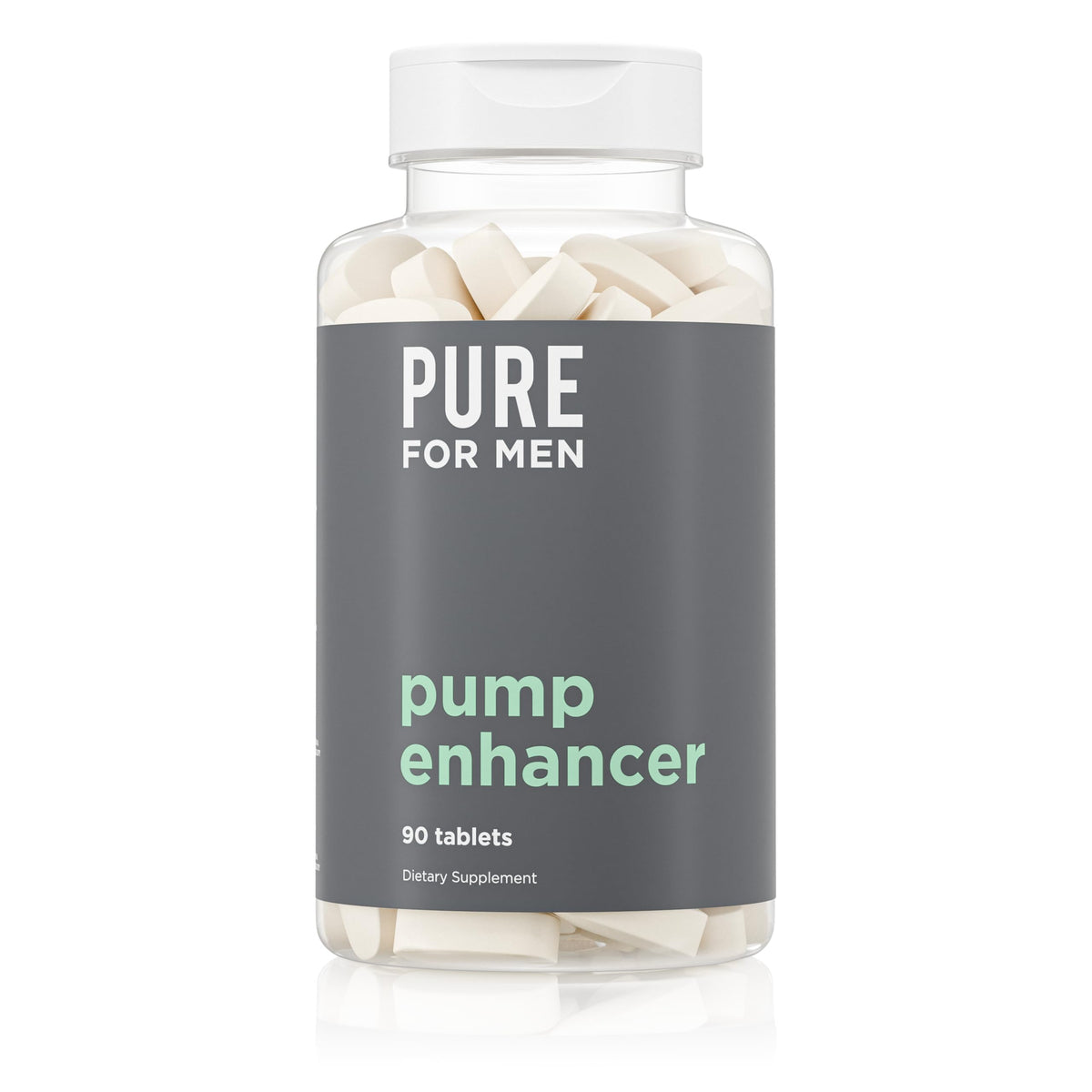 Pure for Men Pump Enhancer bottle front communicates nitric oxide support for workouts.