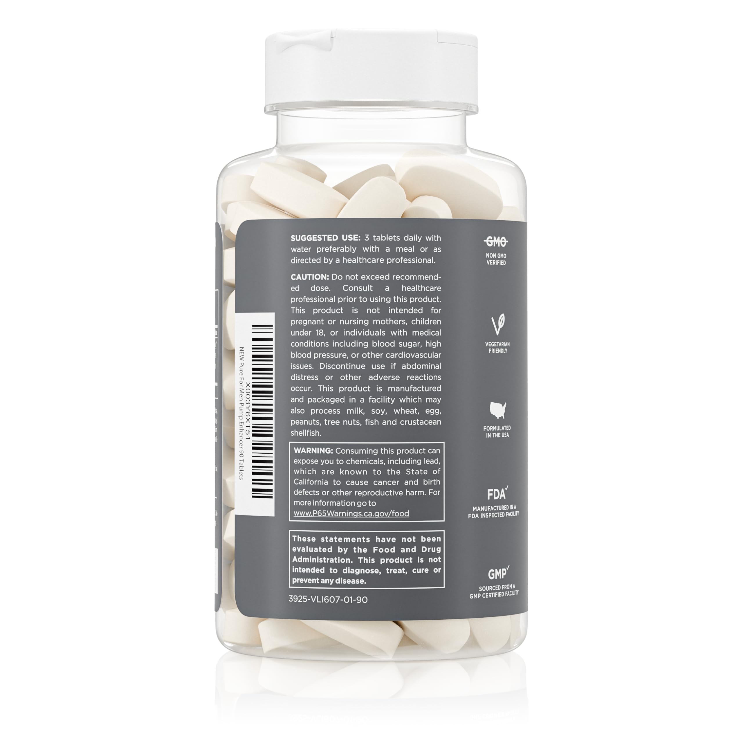 Pure for Men Pump Enhancer capsules show 90-count supply for pre-workout energy.
