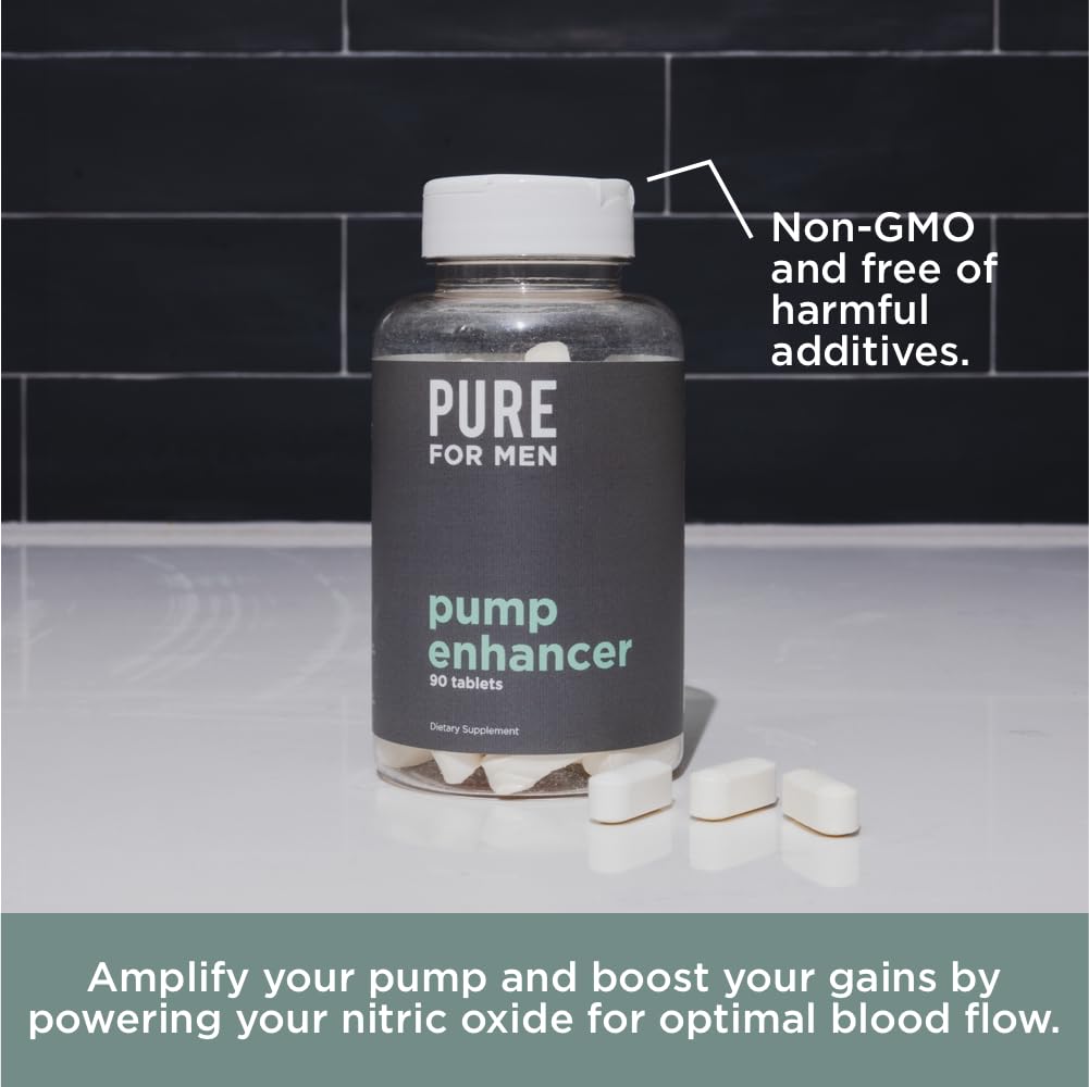 Pure for Men Pump Enhancer vegan non-GMO label underscores clean formula.