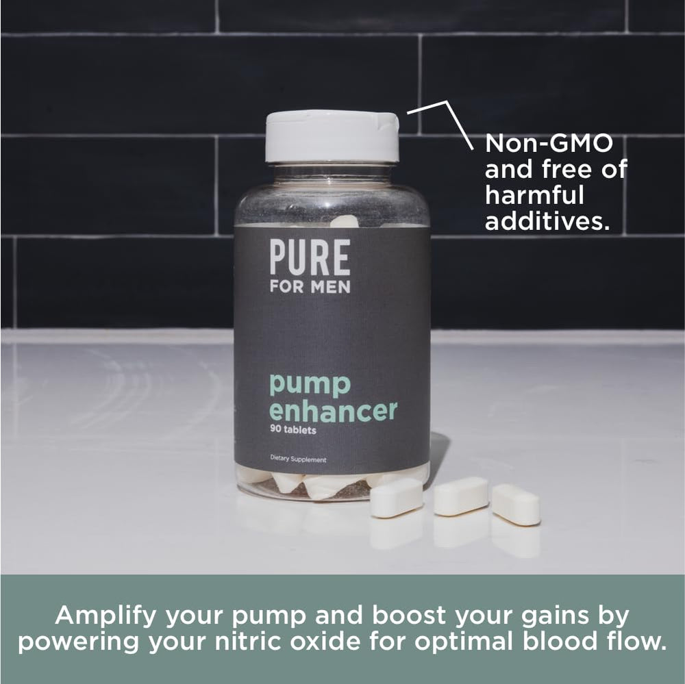 Pure for Men Pump Enhancer vegan non-GMO label underscores clean formula.