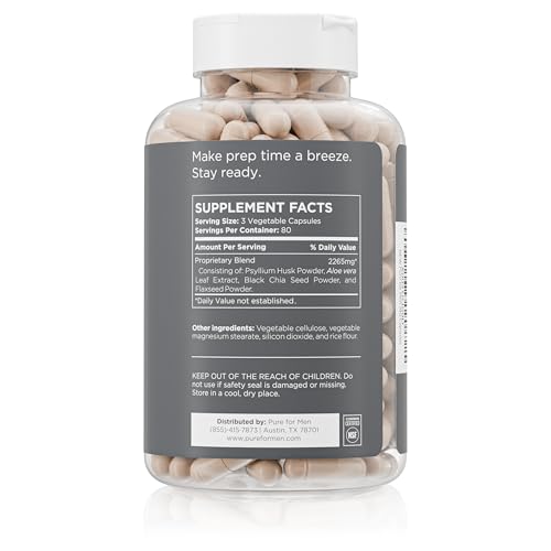 Close-up of Pure for Men Stay Ready Fiber capsules for digestive regularity.