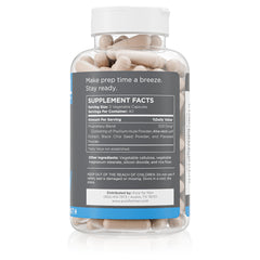 Close-up of the Stay Ready Fiber label shows vegan ingredients and proprietary blend.