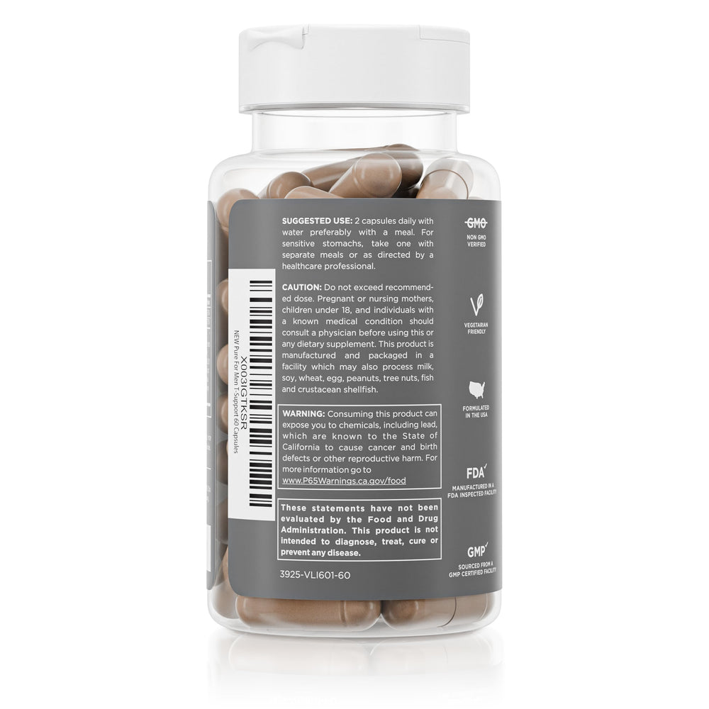 Pure for Men T-Support capsules close-up for easy daily use