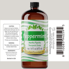 Pure Gold Peppermint Oil 16oz bulk packaging highlight for home cleaning and scent blends