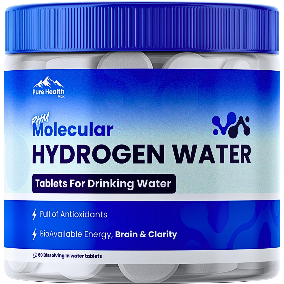 PURE HEALTH MAX PHM hydrogen water tablets in bottle for easy hydration