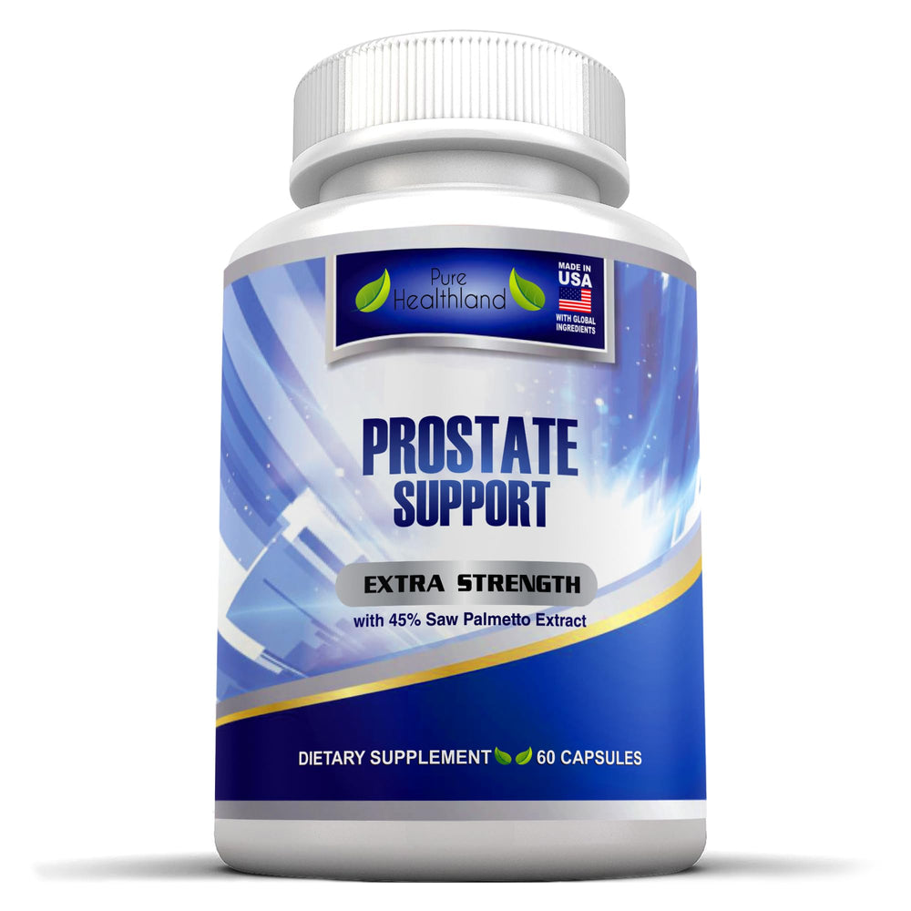 Pure Healthland Prostate supplement highlighted with family-focused care and quality.