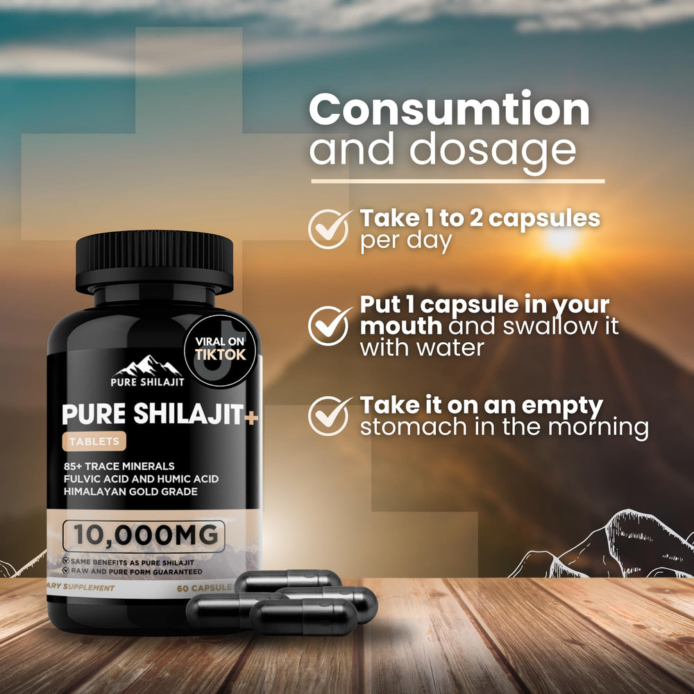 Hand dispensing Pure Himalayan Shilajit capsules for easy daily use.