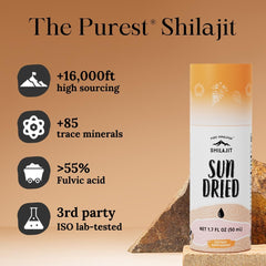Pure Himalayan Shilajit packaging shows lab-tested safety badge.