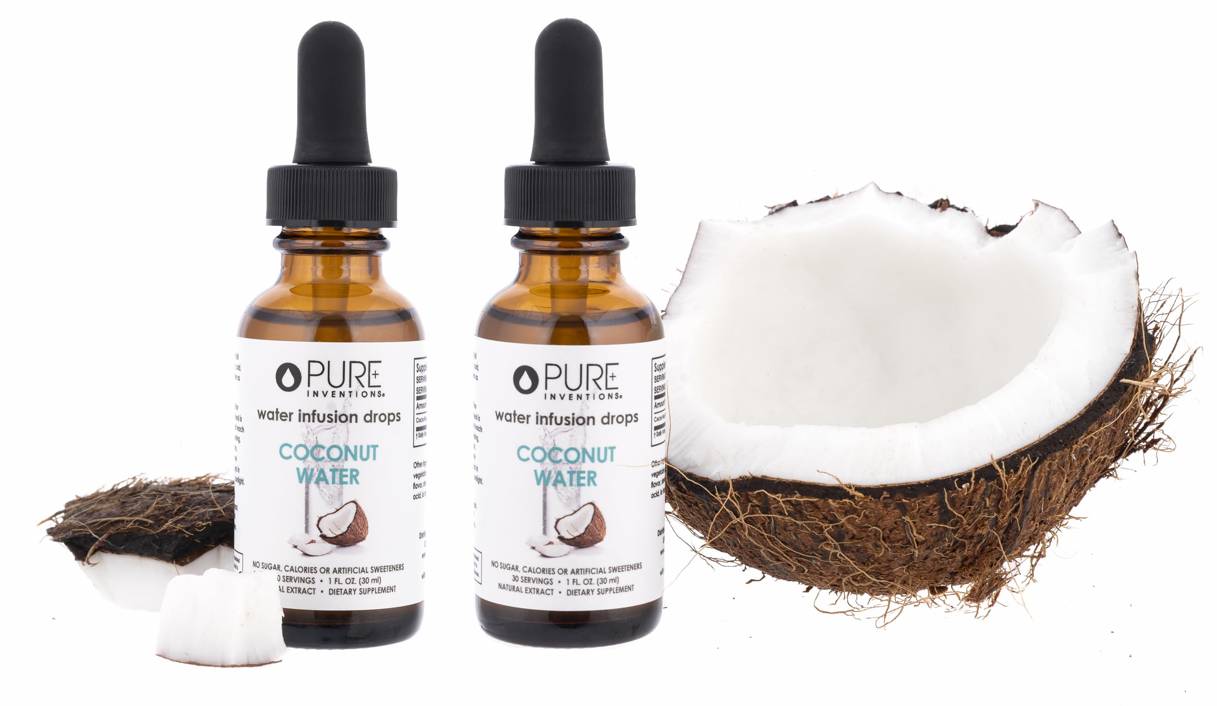 Pure Inventions Coconut Water Infusion Drops made in USA for quality.