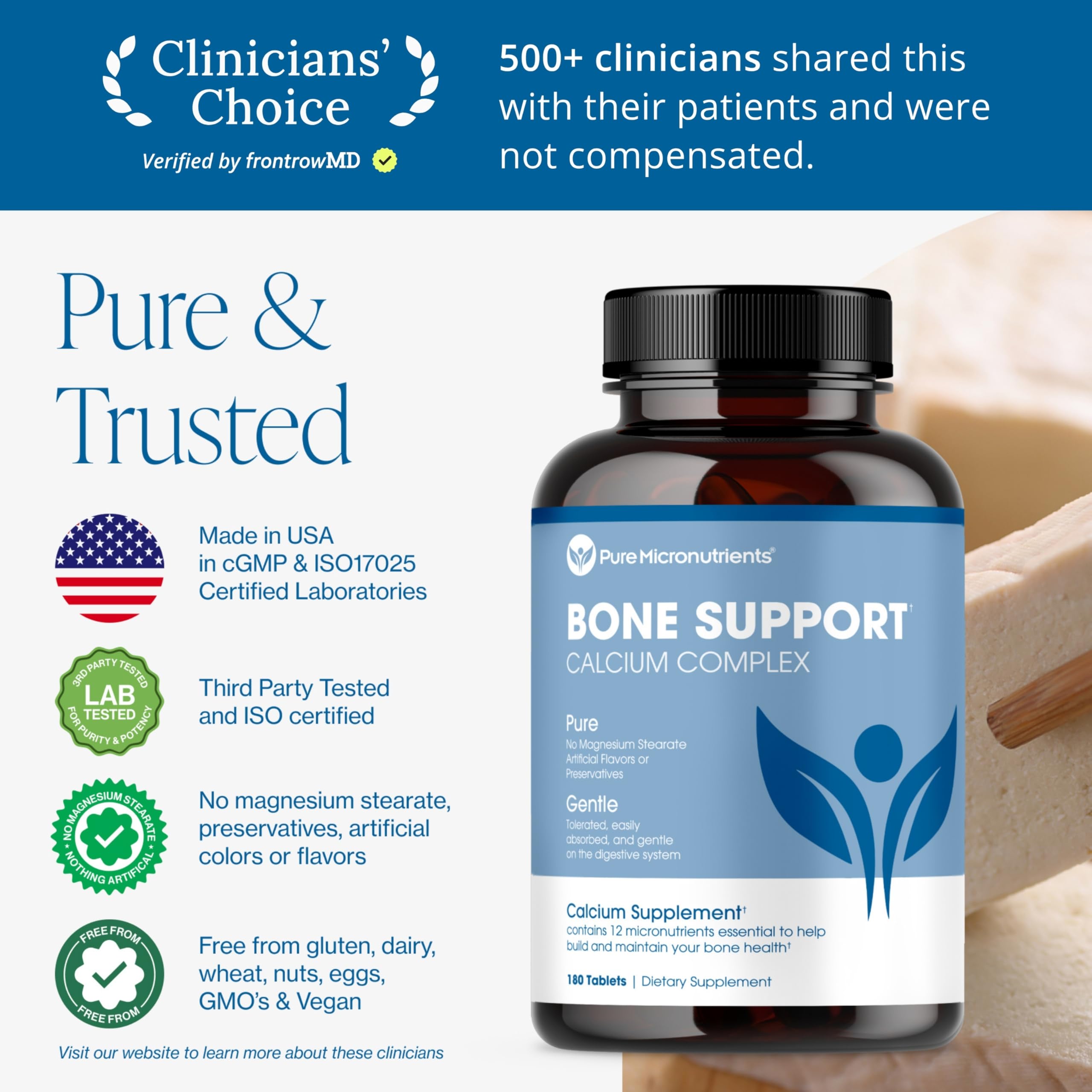 Pure Micronutrients calcium citrate and MCHA tablets highlight high bioavailability for stronger bones