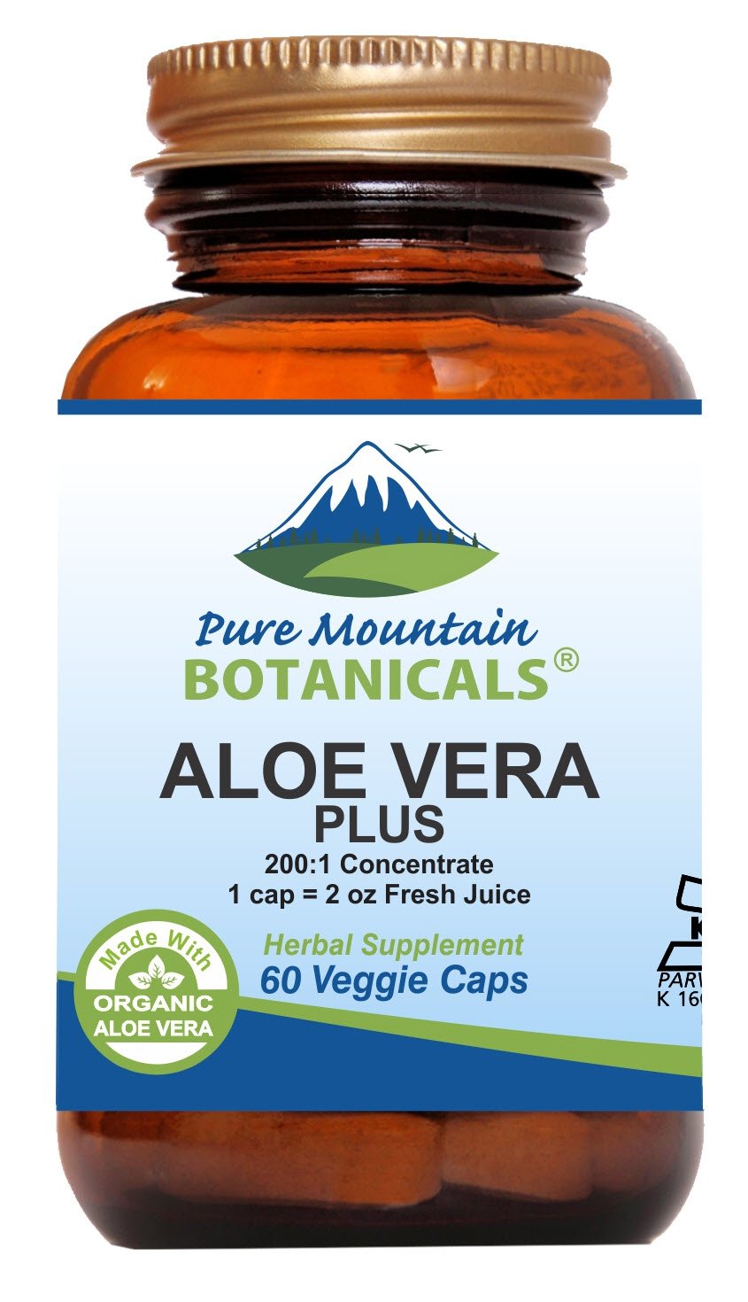 Pure Mountain Botanicals Aloe Vera Plus capsules bottle, supporting daily digestive comfort.