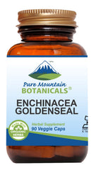 Pure Mountain Botanicals echinacea goldenseal bottle shows organic ingredients for daily wellness.