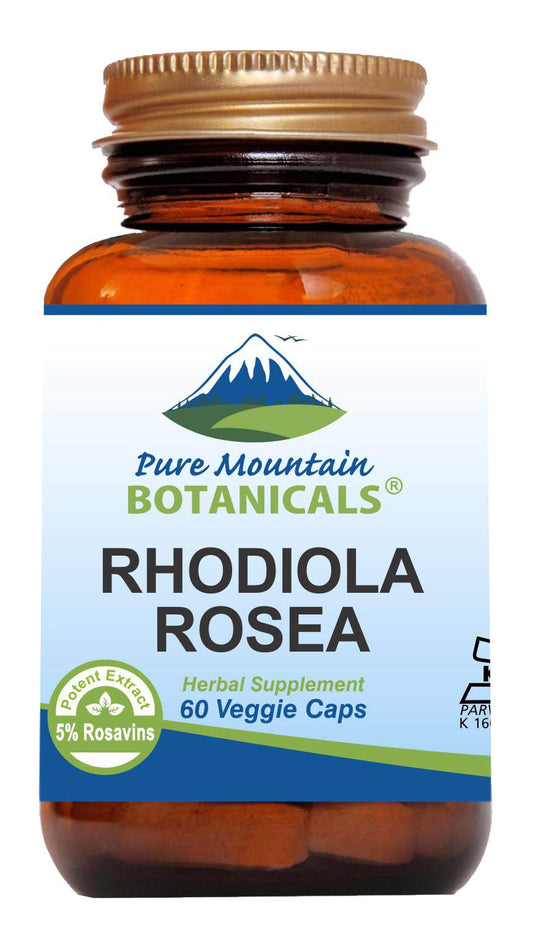 Pure Mountain Botanicals Rhodiola bottle front view for daily focus.