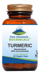 Pure Mountain Botanicals turmeric capsules bottle front for daily wellness.