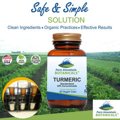 Pure Mountain Botanicals turmeric capsules label closeup with clean ingredients.
