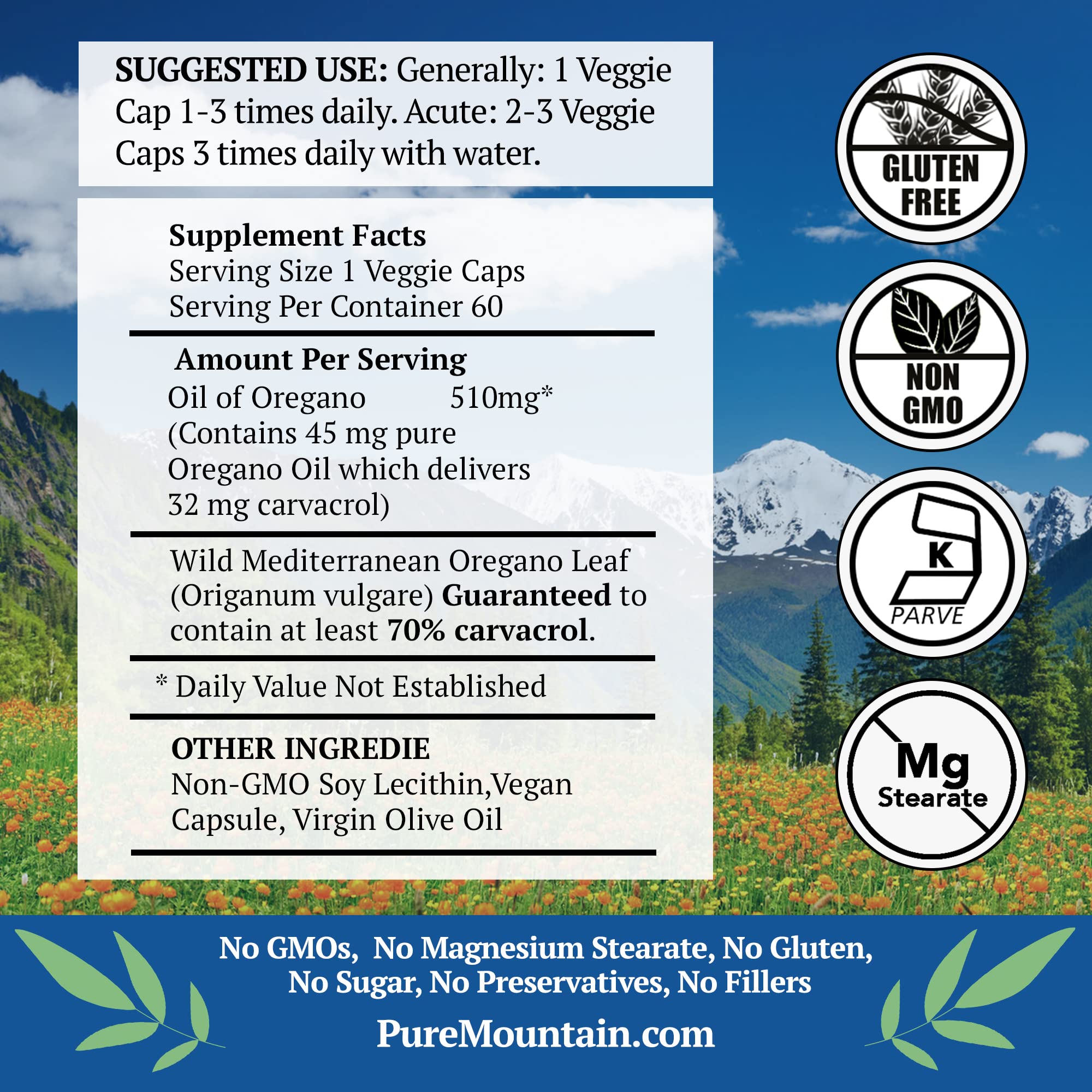Pure Mountain Botanicals Wild Oregano Oil Capsules—close-up showing oil in capsules