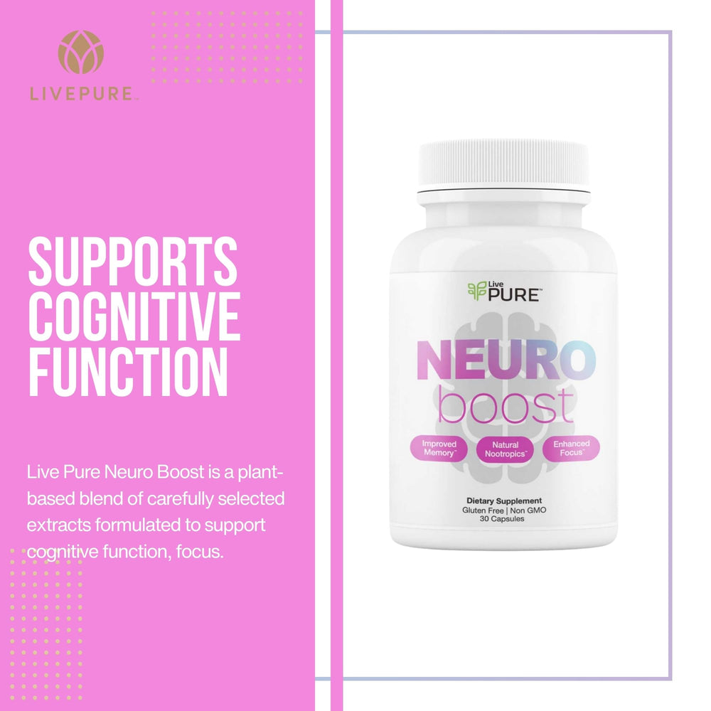 Pure Neuro Boost capsules displayed for daily focus and memory support.