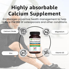 Pure Nutrition calcium citrate malate close-up, highlights soluble calcium form