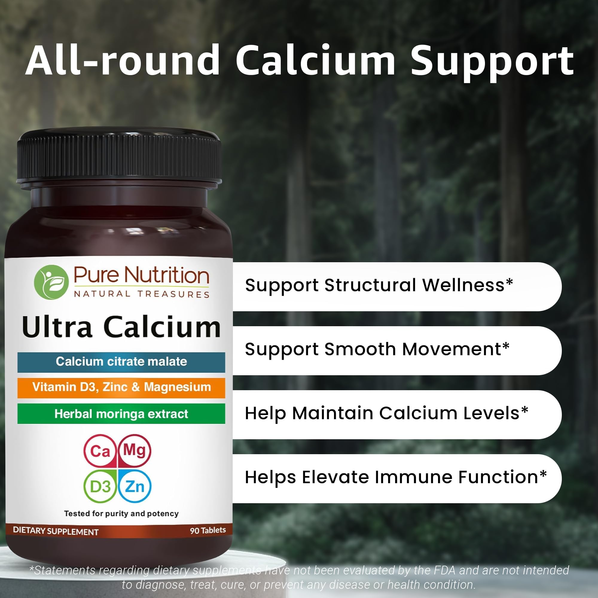 Pure Nutrition mineral tablets on a tray, includes magnesium and zinc