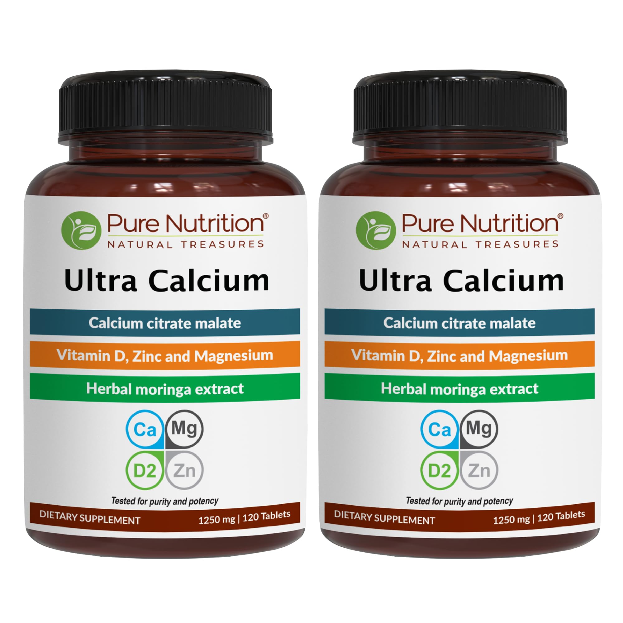 Pure Nutrition Natural Treasures Ultra Calcium bottle front highlighting calcium citrate malate for daily mineral support