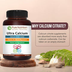 Pure Nutrition Natural Treasures Ultra Calcium tablets closeup of small, easy-to-swallow capsules