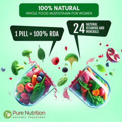 Pure Nutrition Natural Treasures capsules image emphasizes plant-based vitamins from natural sources.