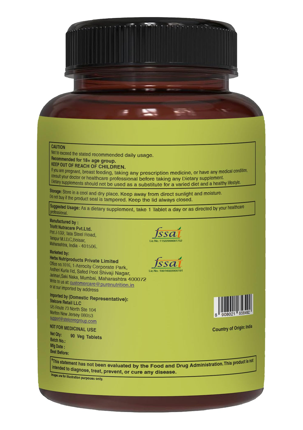 Pure Nutrition Natural Treasures packaging side view signals three-month supply.