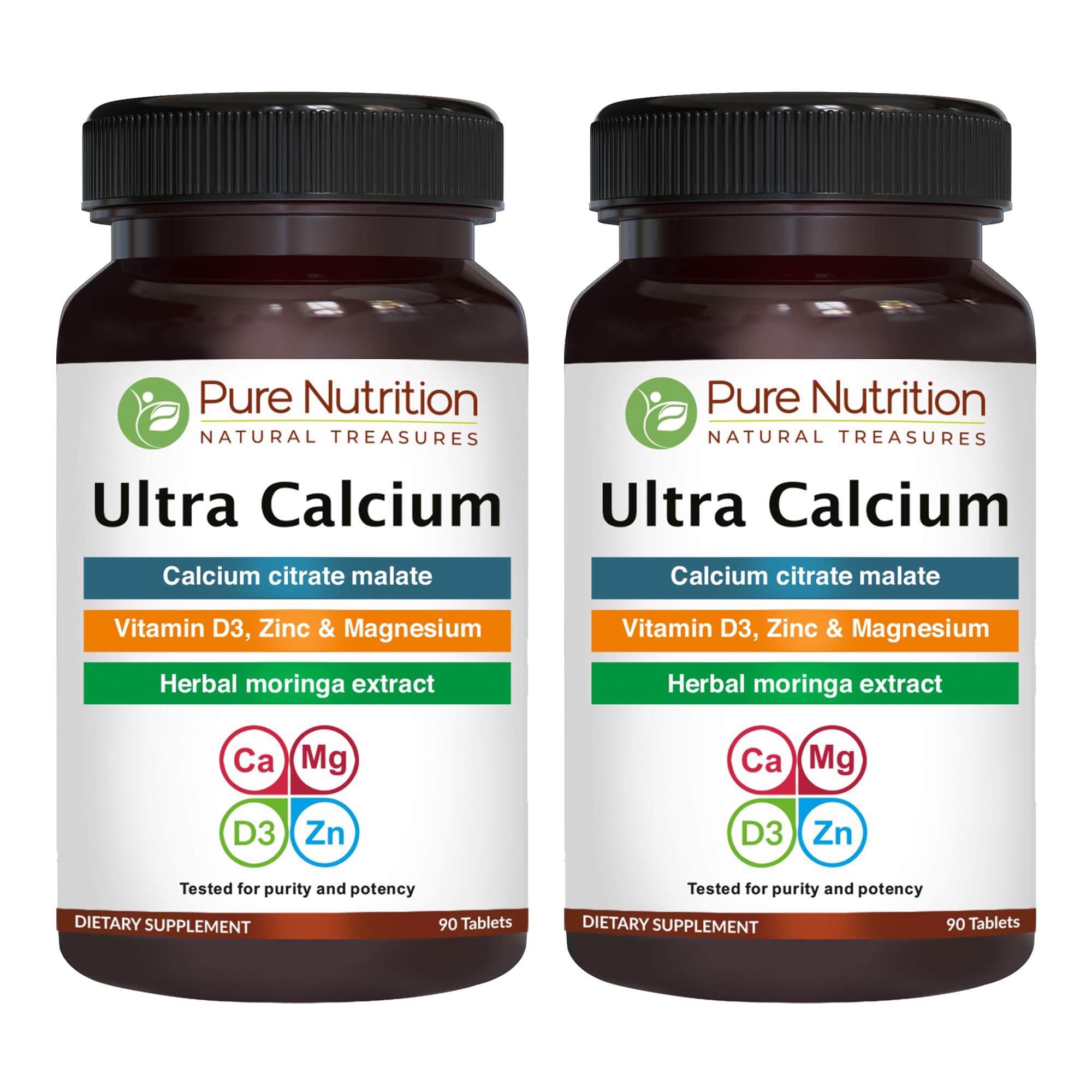 Pure Nutrition Ultra Calcium bottle front, two-pack, supports daily calcium intake