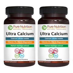 Pure Nutrition Ultra Calcium bottle front, two-pack, supports daily calcium intake