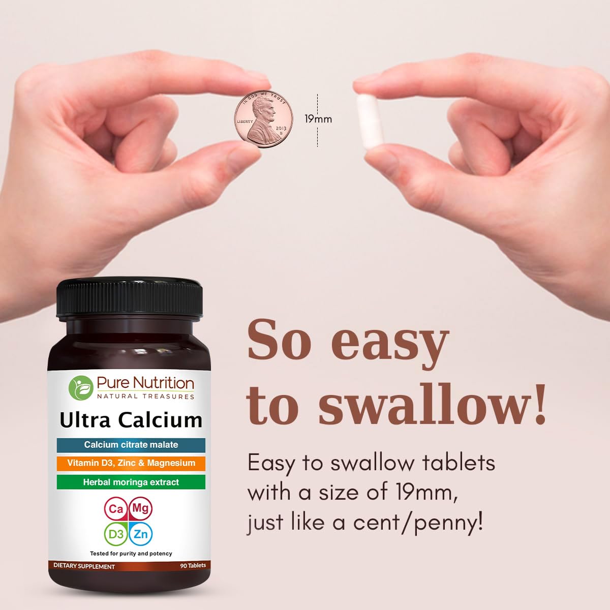 Pure Nutrition Ultra Calcium tablets close-up, calcium citrate malate for efficient supplementation