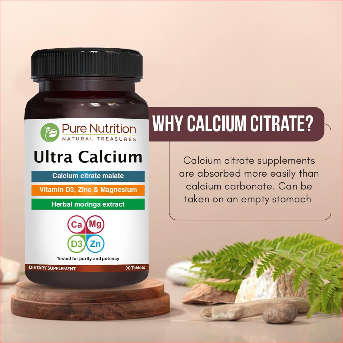 Pure Nutrition vitamin D3-K2 bottle visible, supports daily calcium balance