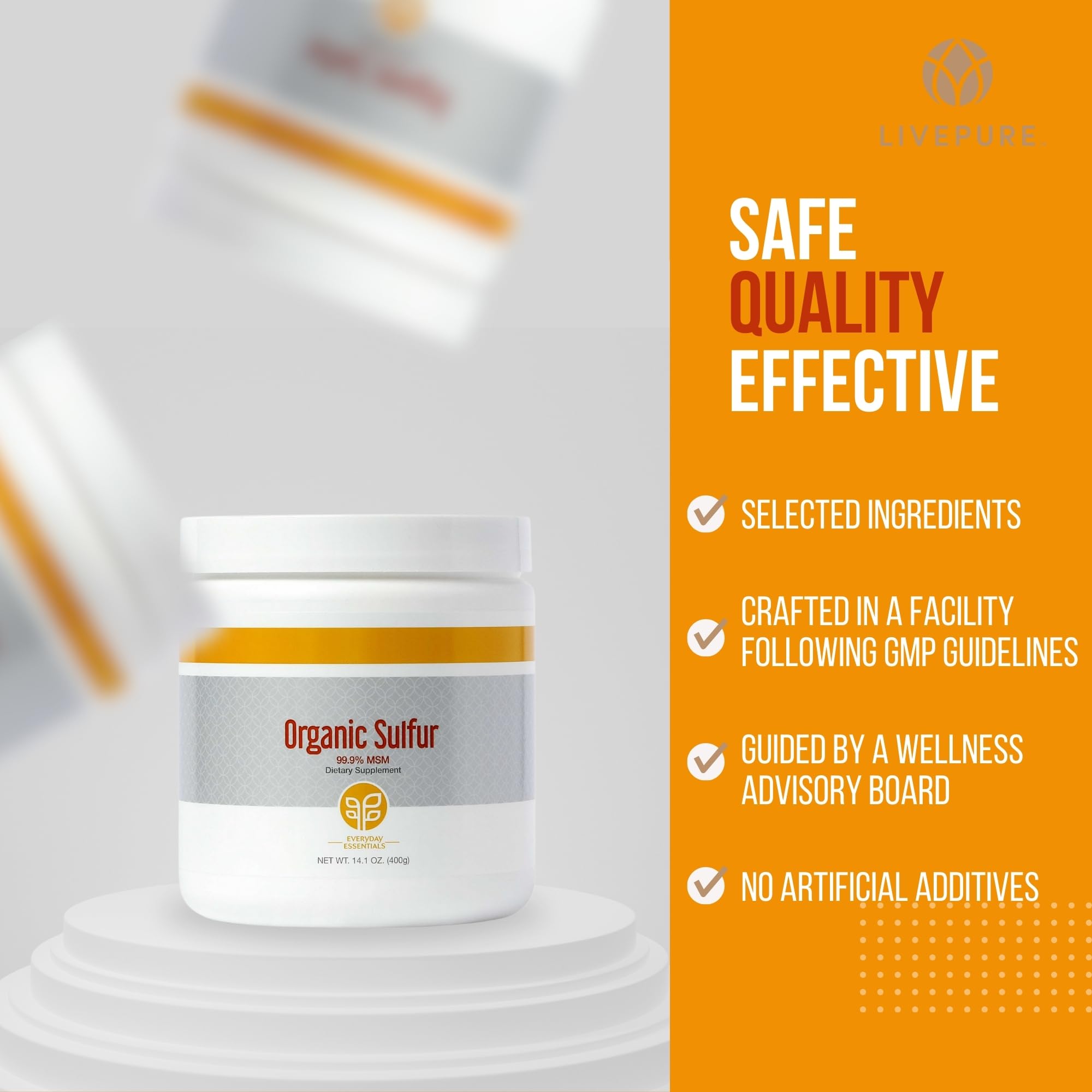 PURE Organic Sulfur Powder on shelf promotes daily wellness routine