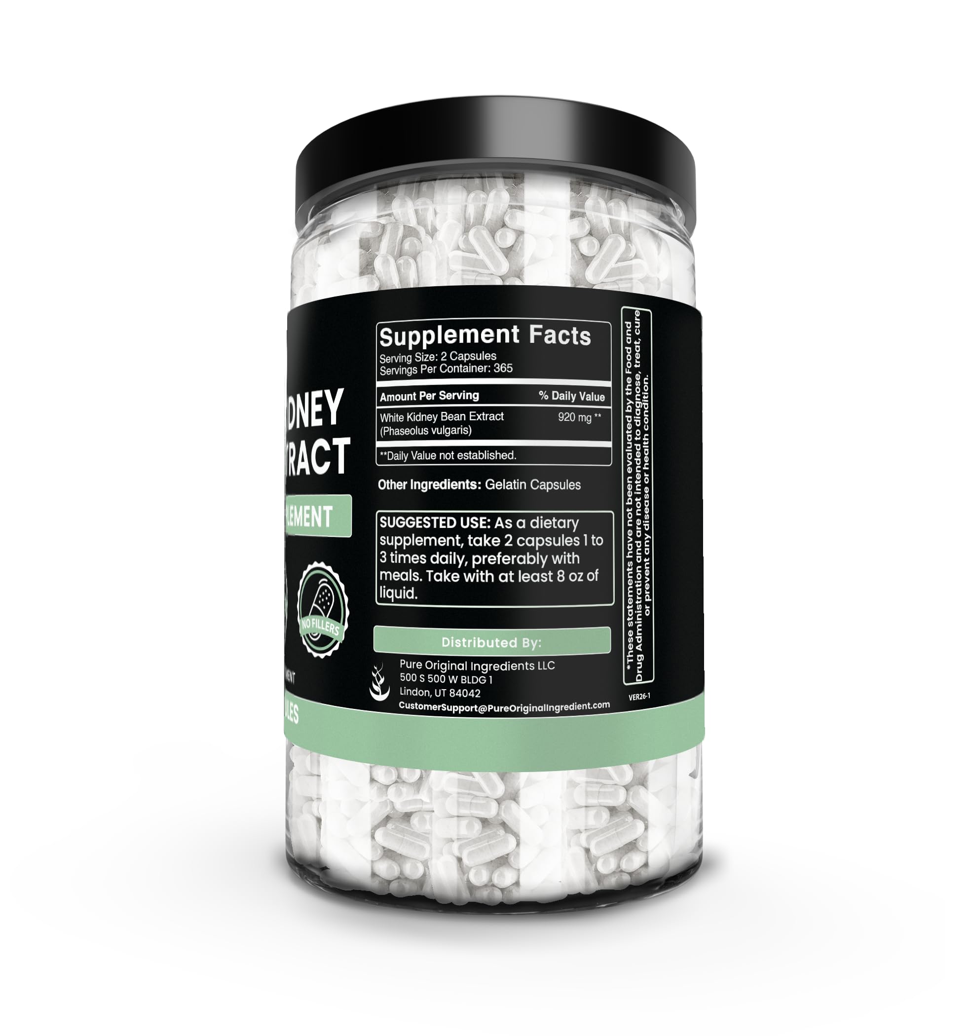 PURE ORIGINAL INGREDIENTS 730 capsules packaging highlights no fillers and USA packaging, premium quality.