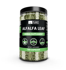 Pure Original Ingredients alfalfa leaf capsules bottle close-up for daily natural nutrition