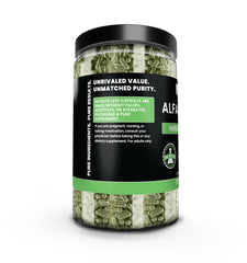 Pure Original Ingredients alfalfa leaf capsules being poured, highlighting a single-ingredient supplement