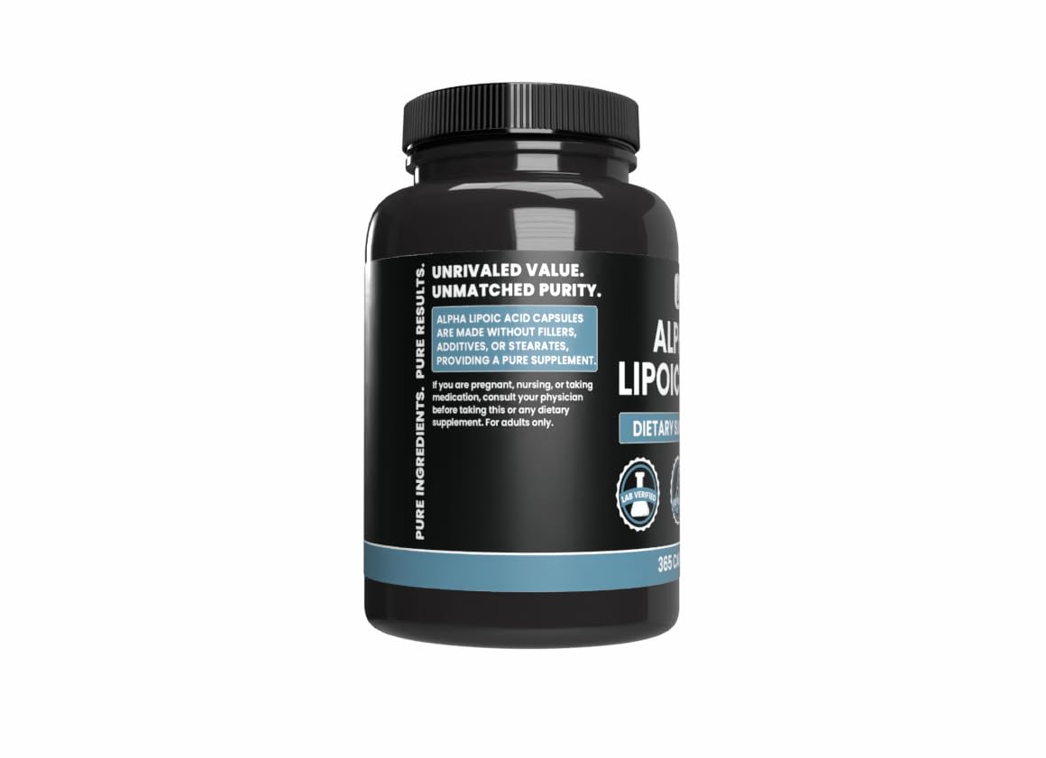 Bottle side of Pure Original Ingredients Alpha Lipoic Acid emphasizes no fillers