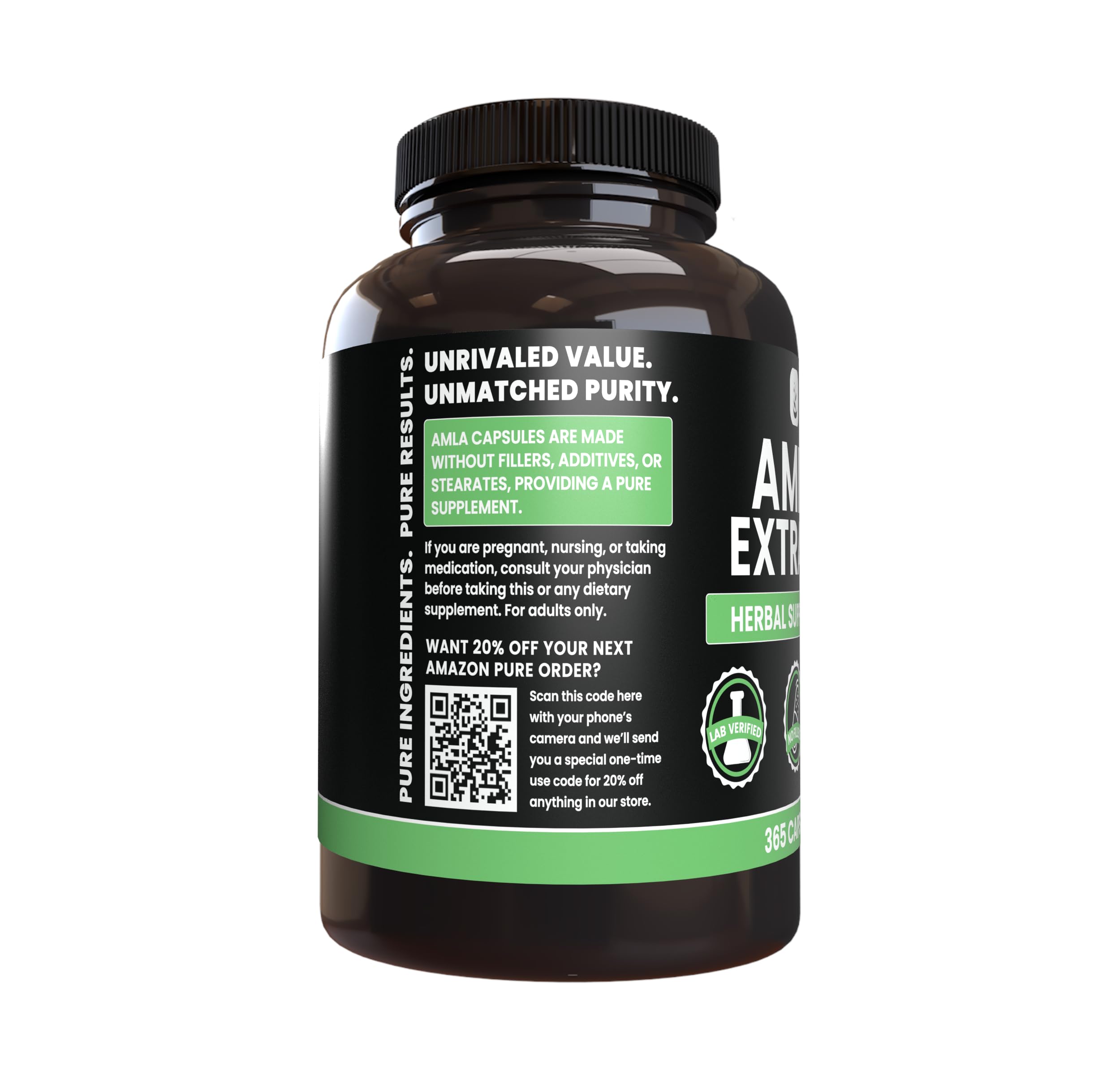 Pure Original Ingredients Amla extract label highlights purity and no fillers.