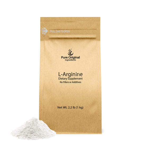 Pure Original Ingredients L-Arginine bottle front, pure formula for clean supplementation