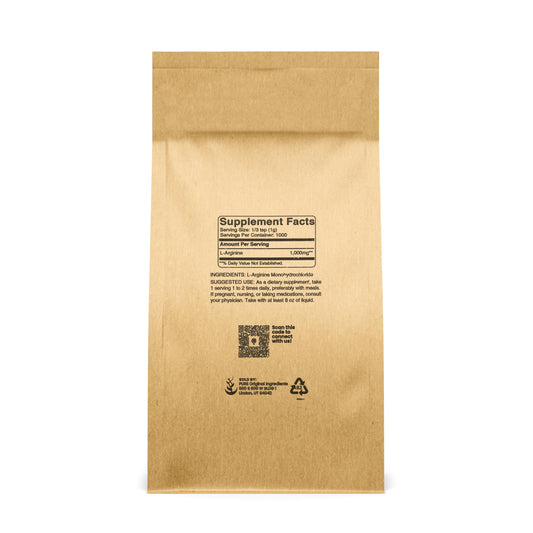 Pure Original Ingredients L-Arginine label closeup, single-ingredient purity with no fillers