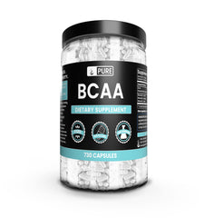 Pure Original Ingredients BCAA capsules in a clear bottle for clean amino acid support.