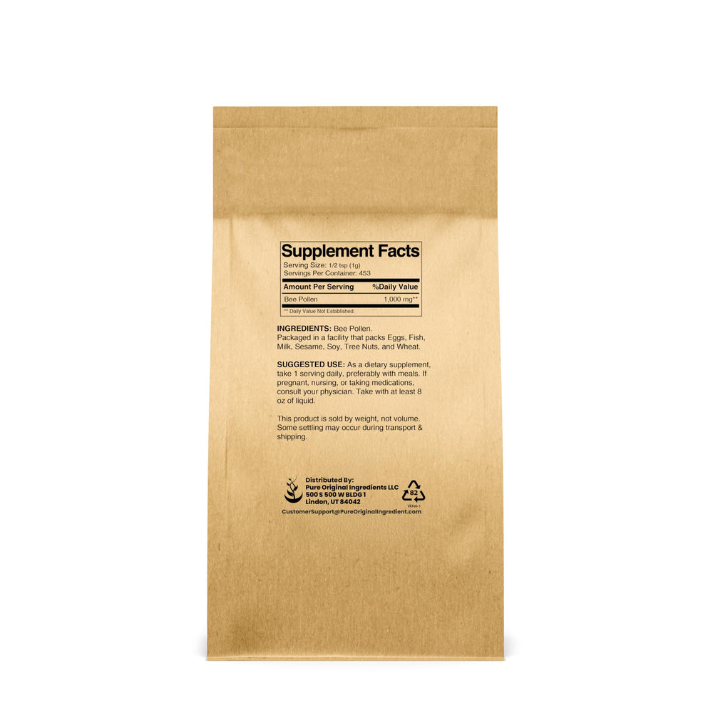 Pure Original Ingredients Bee Pollen Powder close-up natural golden texture for freshness