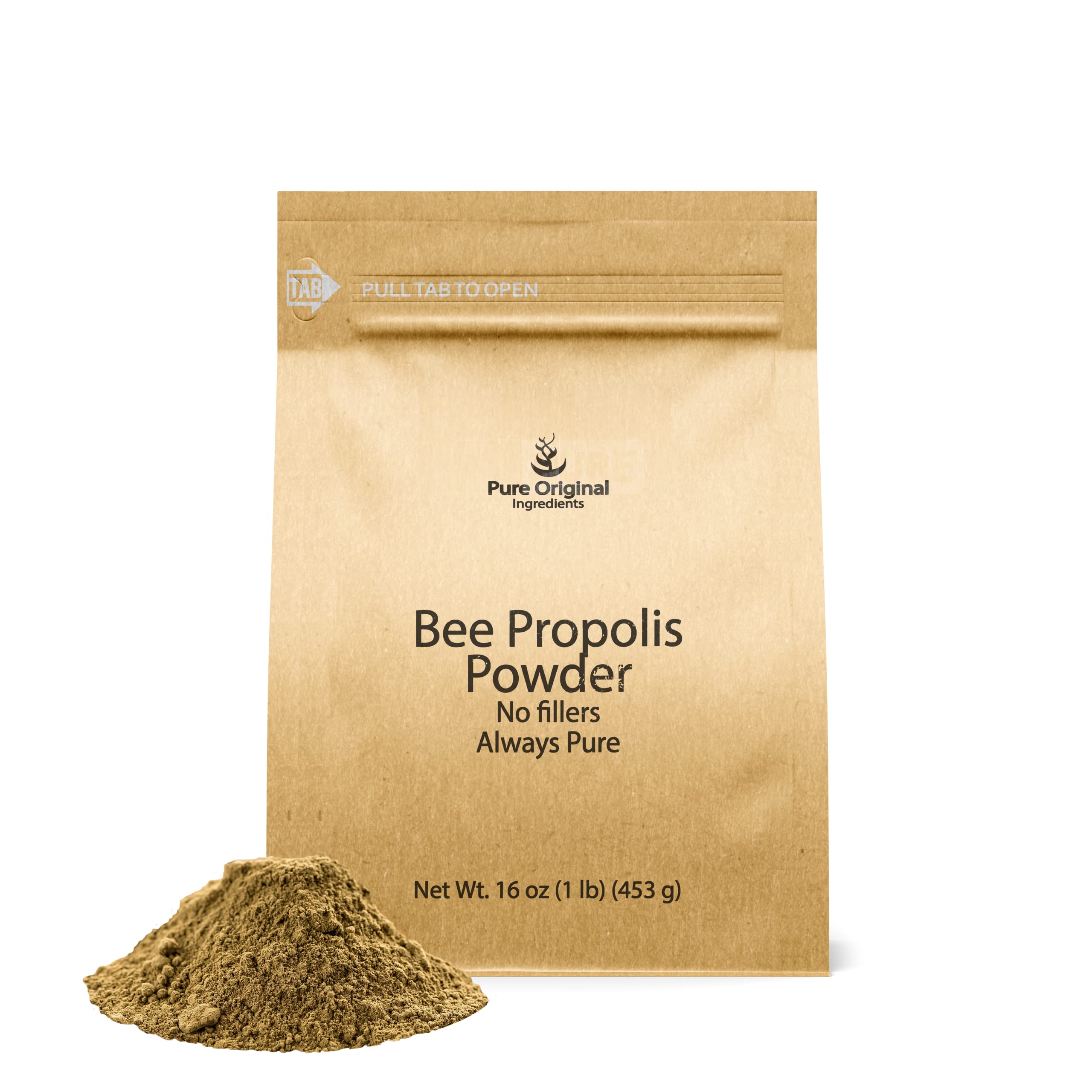 PURE ORIGINAL INGREDIENTS Bee Propolis Powder bottle for daily use with pure formula.