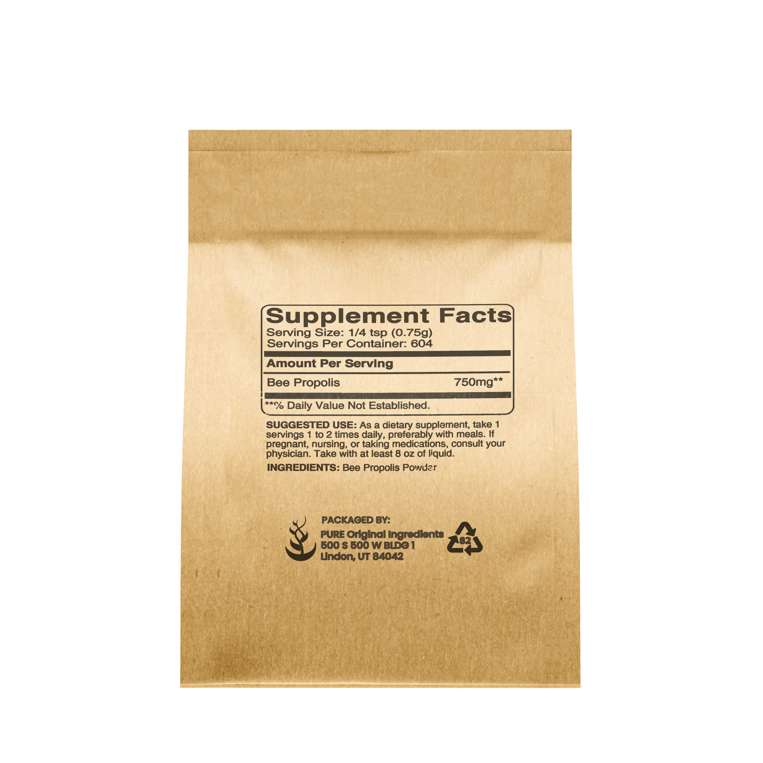 PURE ORIGINAL INGREDIENTS Bee Propolis Powder label shows natural flavonoids.