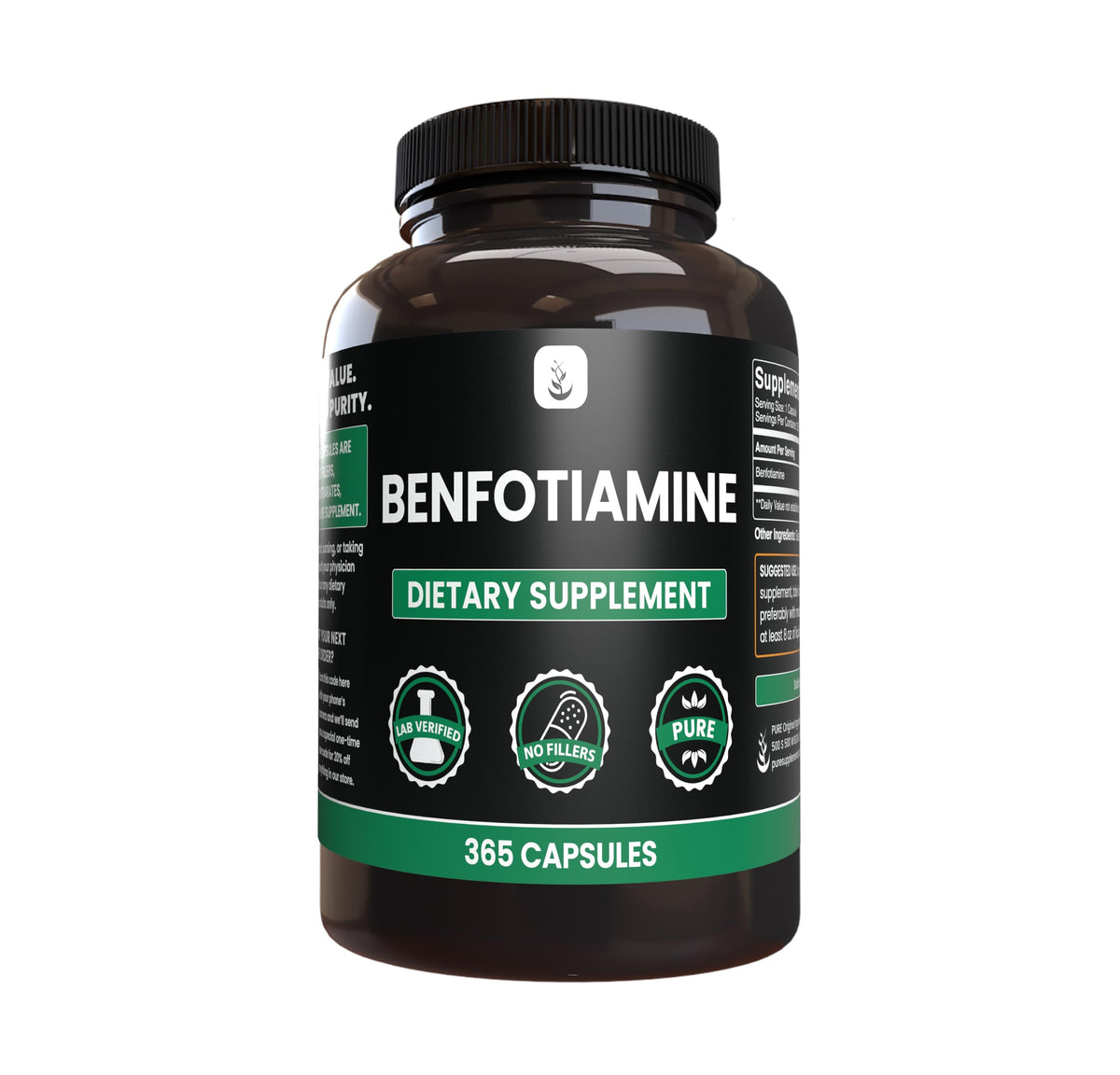 Pure Original Ingredients Benfotiamine bottle pour for easy daily use.