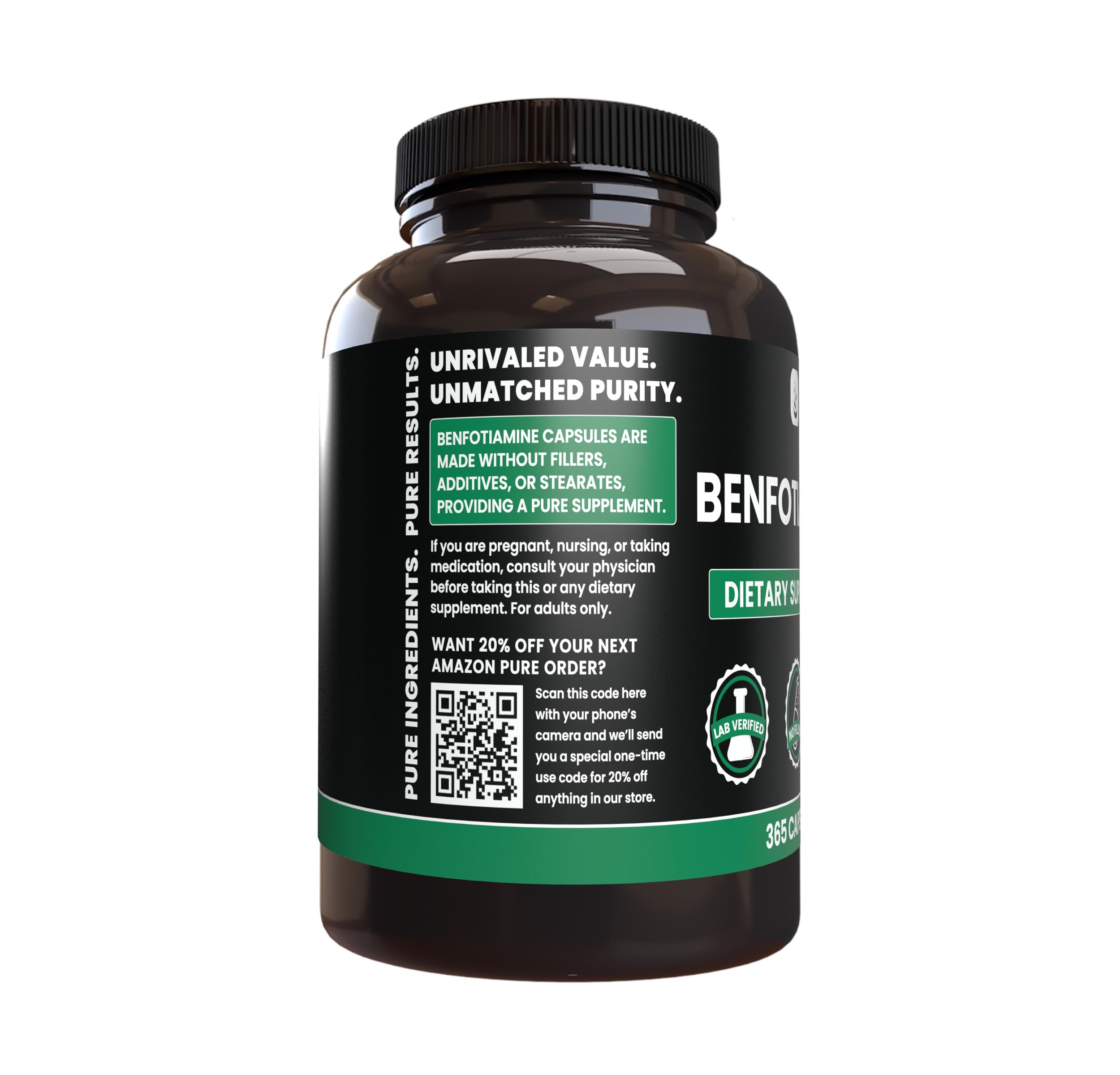 Pure Original Ingredients Benfotiamine capsule closeup highlights pure, additive-free capsules.