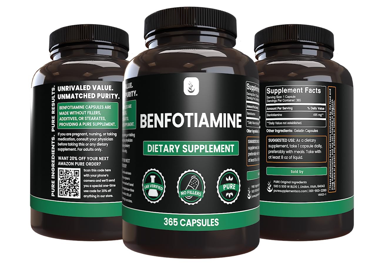 Pure Original Ingredients Benfotiamine no-additives packaging emphasizes clean formulation.
