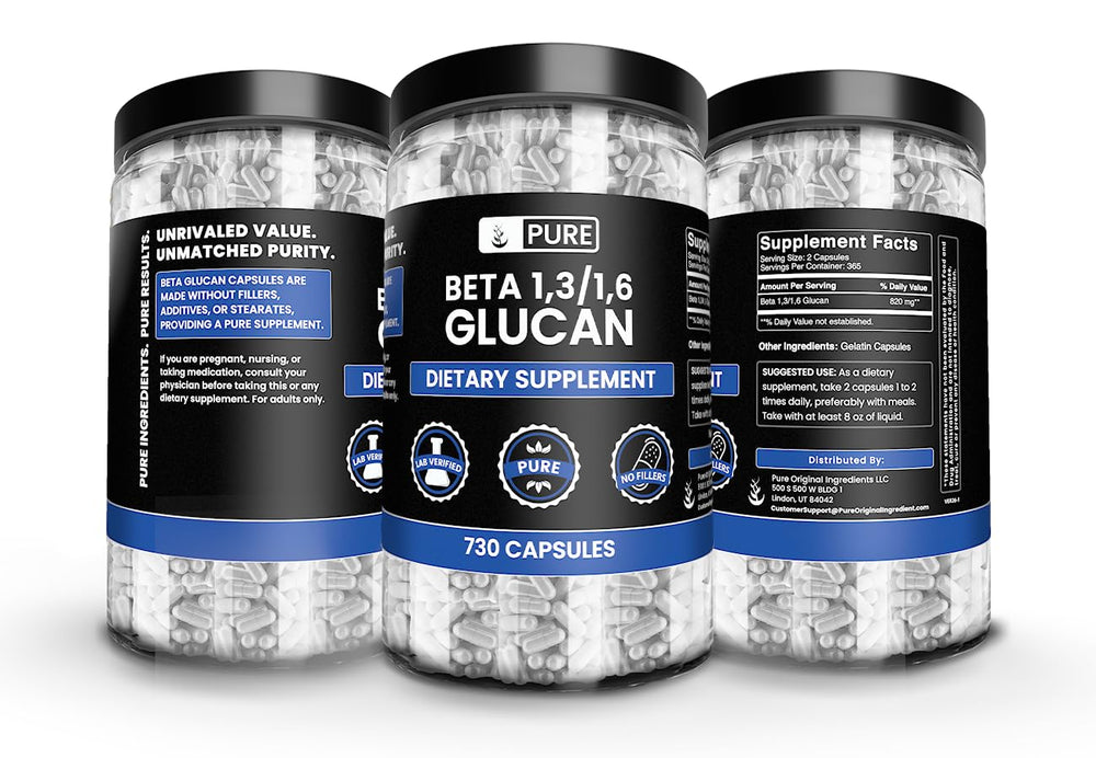 Pure Original Ingredients Beta Glucan bottle open, easy daily supplement handling.