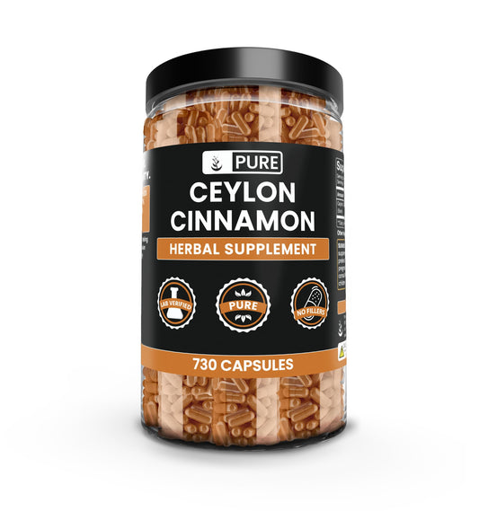 Pure Original Ingredients Ceylon Cinnamon capsules bottle front, pure additive-free daily supplement