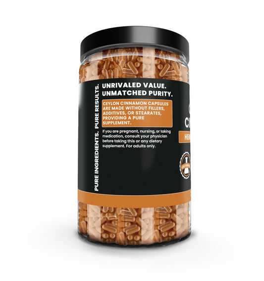 Pure Original Ingredients Ceylon Cinnamon capsules closeup, single-ingredient formula